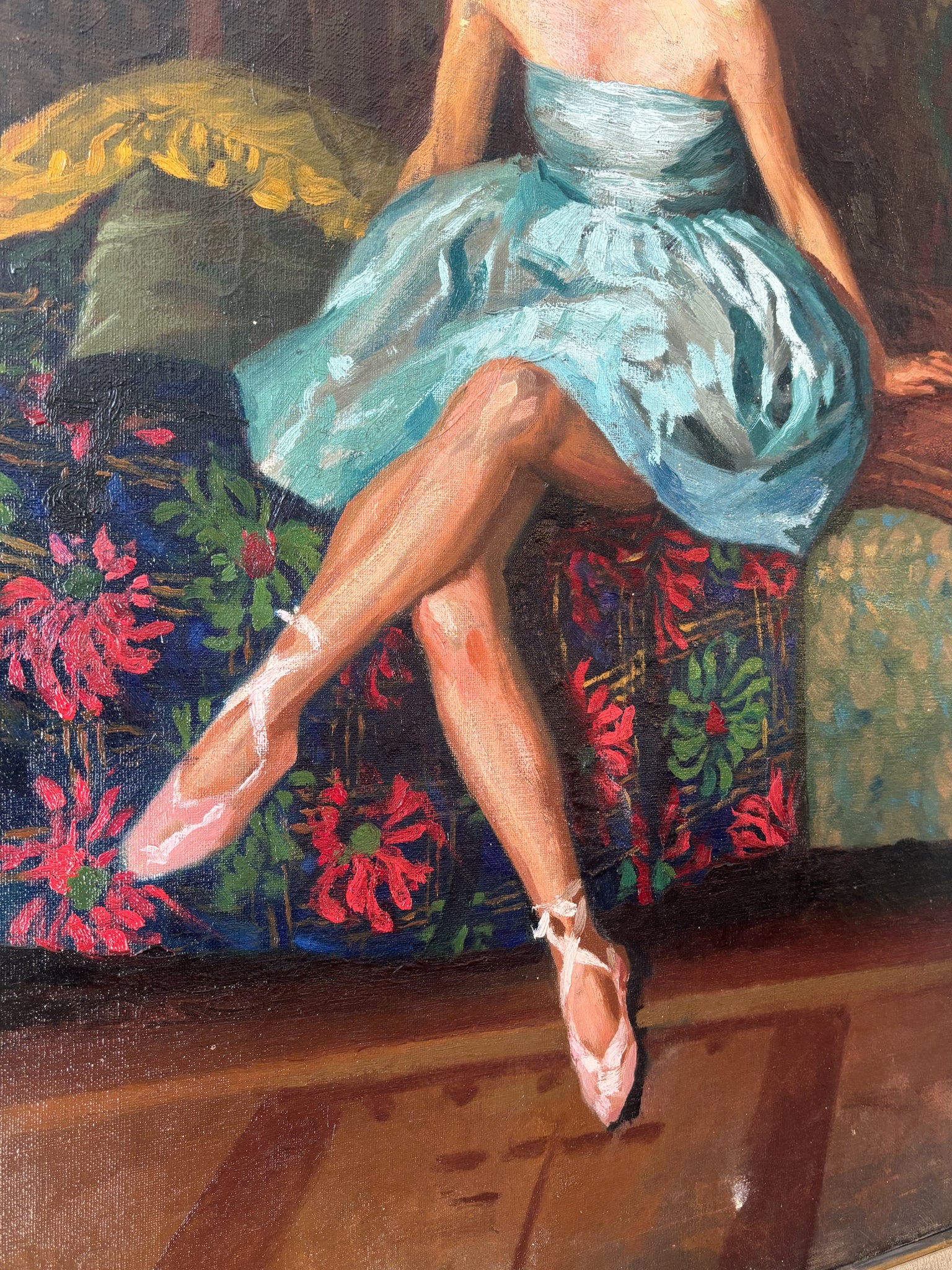 Oil Painting on Canvas of a Portrait of a Ballerina Neapolitan School 40s