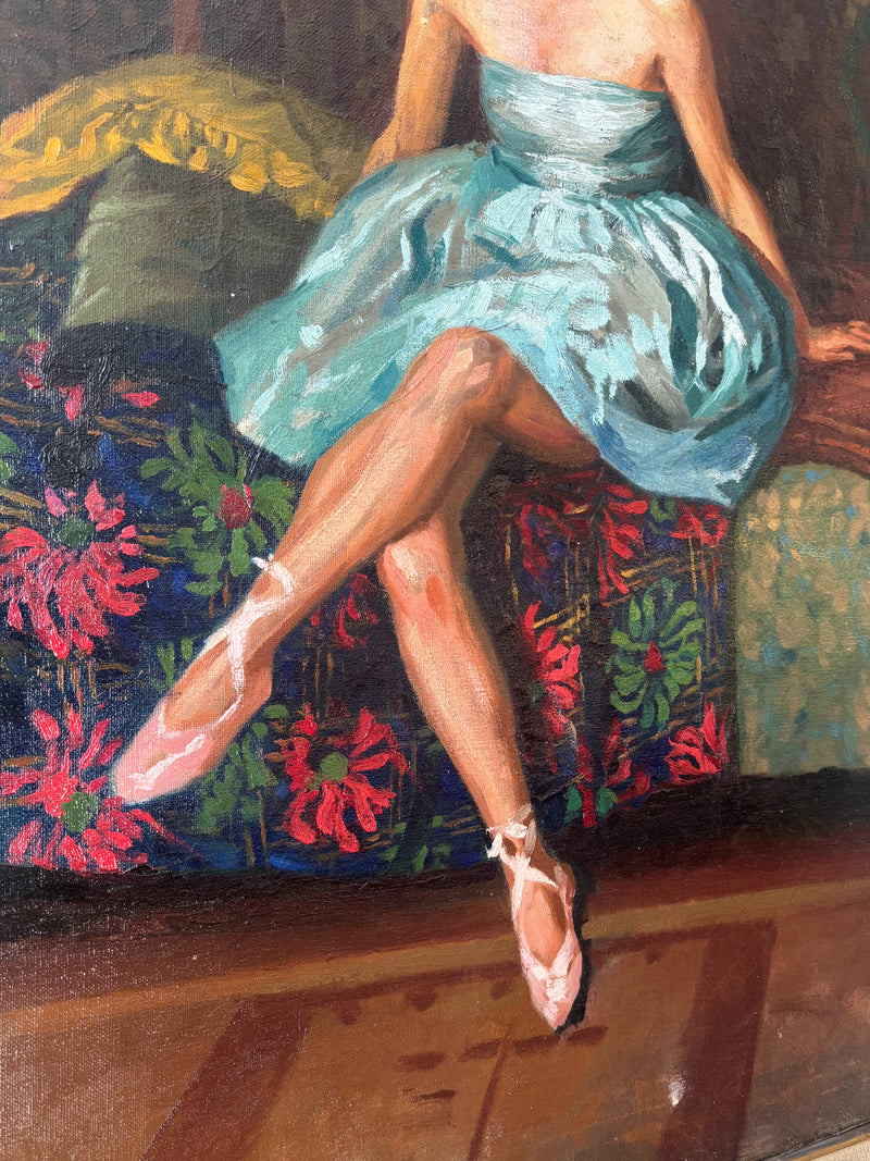 Dipinto Olio su Tela di Ritratto di Ballerina Scuola Napoletana Anni 40