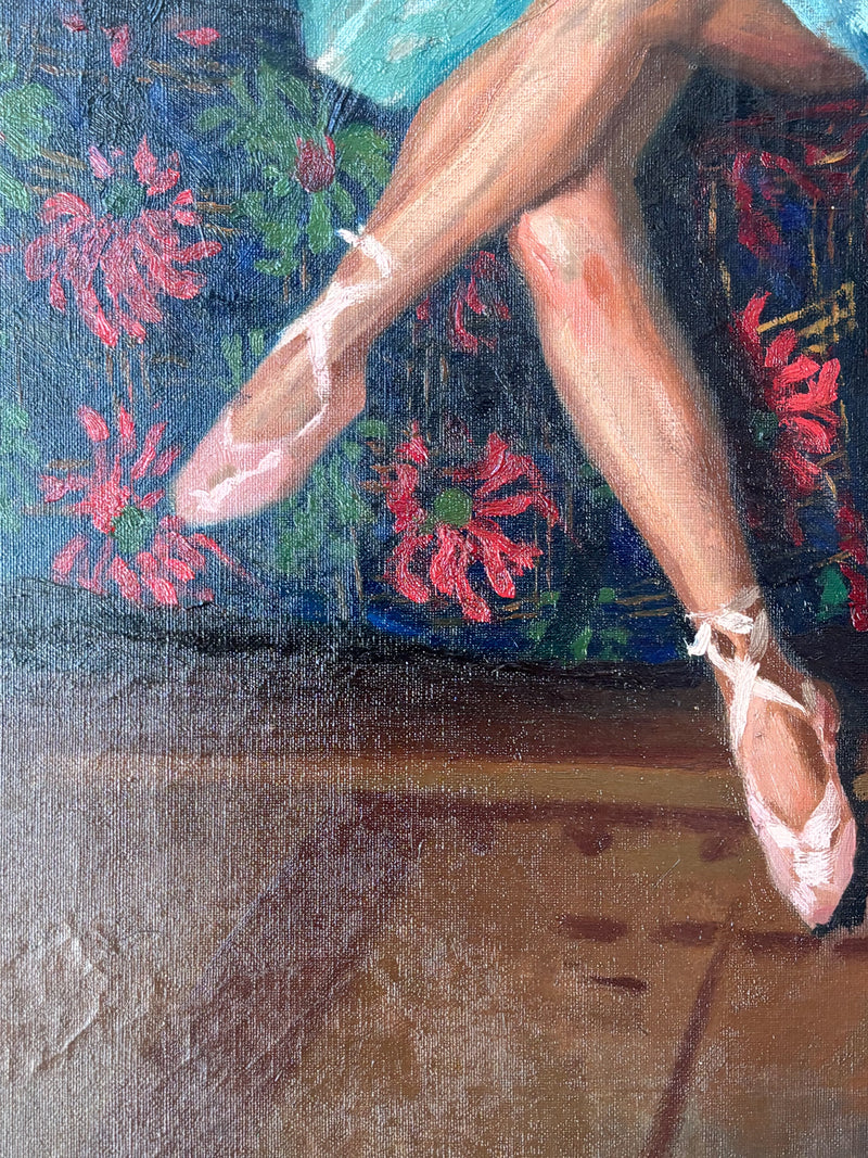 Dipinto Olio su Tela di Ritratto di Ballerina Scuola Napoletana Anni 40