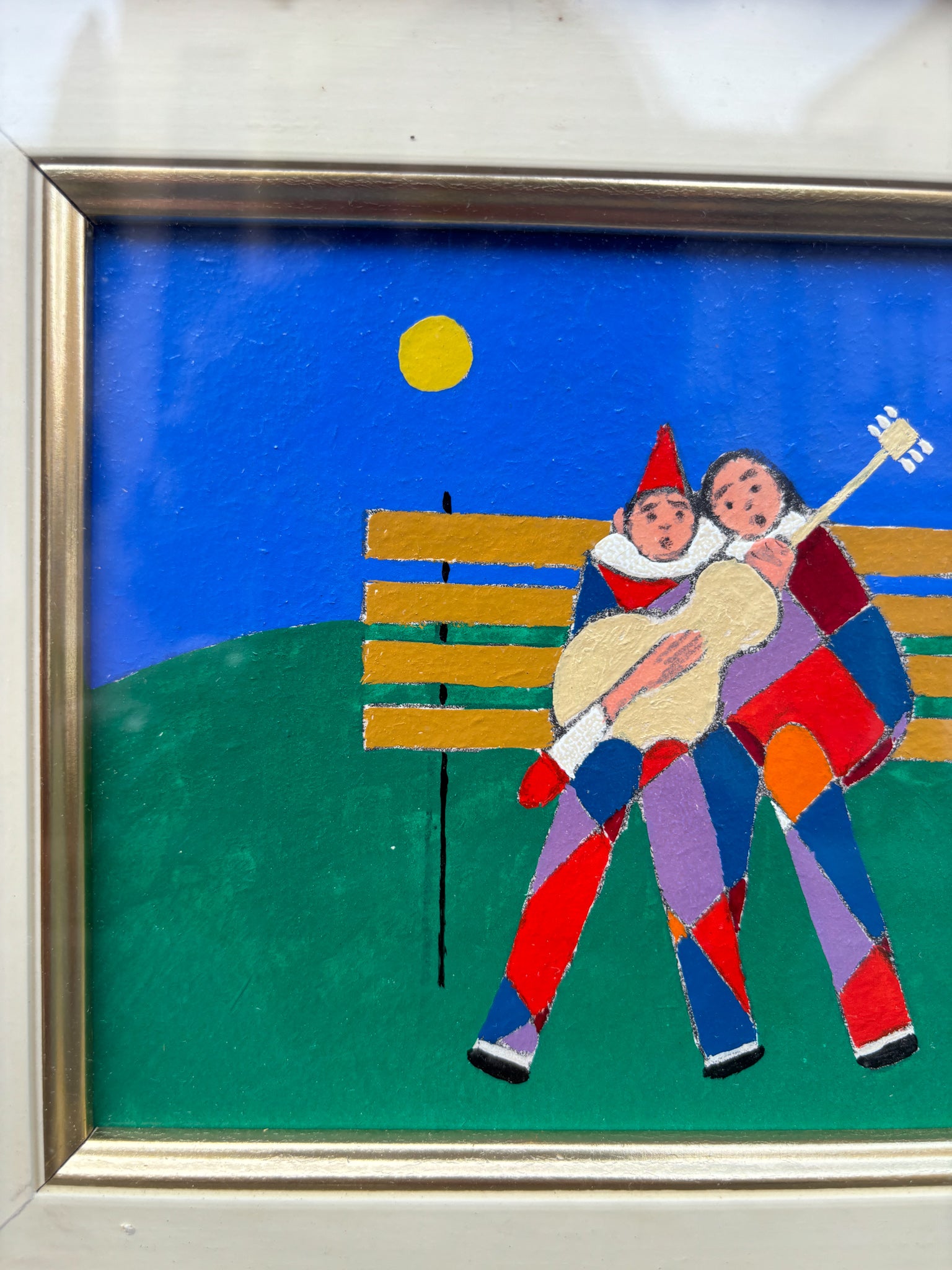 Oil on Panel Painting of Harlequin by Walter Pozzi, 1970s