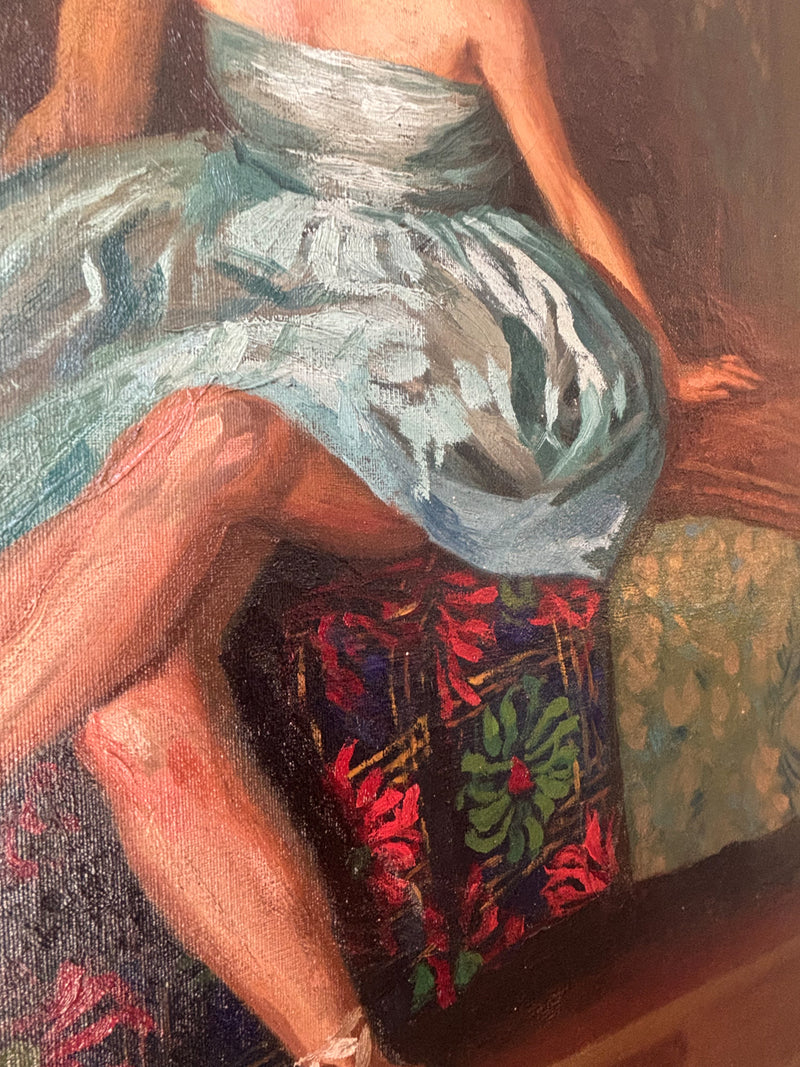 Dipinto Olio su Tela di Ritratto di Ballerina Scuola Napoletana Anni 40