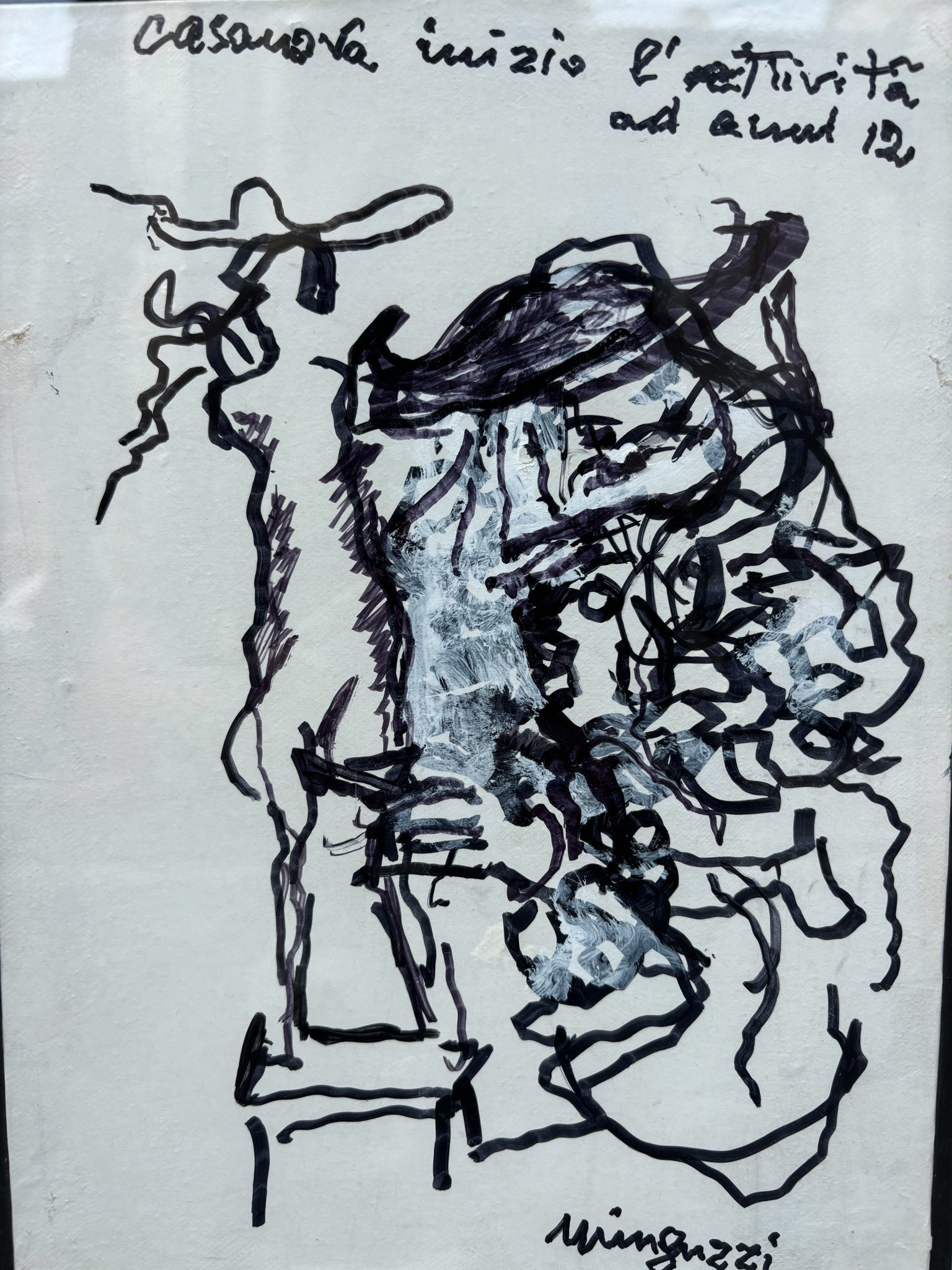 Mixed Technique on Framed Paper by Luciano Minguzzi, 1970s