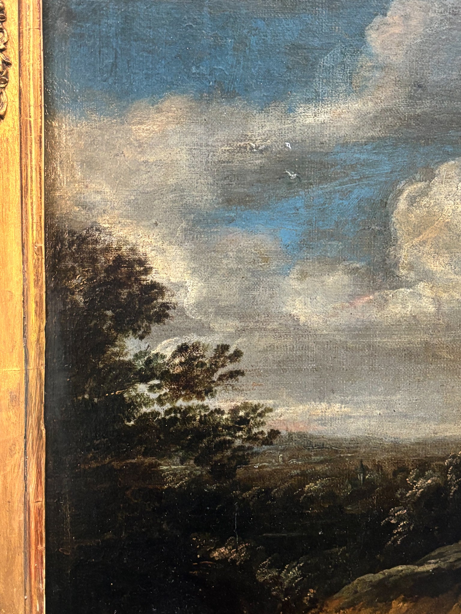 Flemish Painting Oil on Canvas of Landscape with Figures from the 18th Century