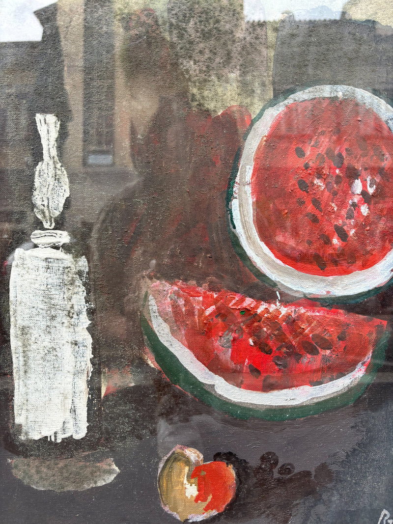 Oil Painting on Canvas of Still Life with Watermelon by Gastone Breddo, 1970s