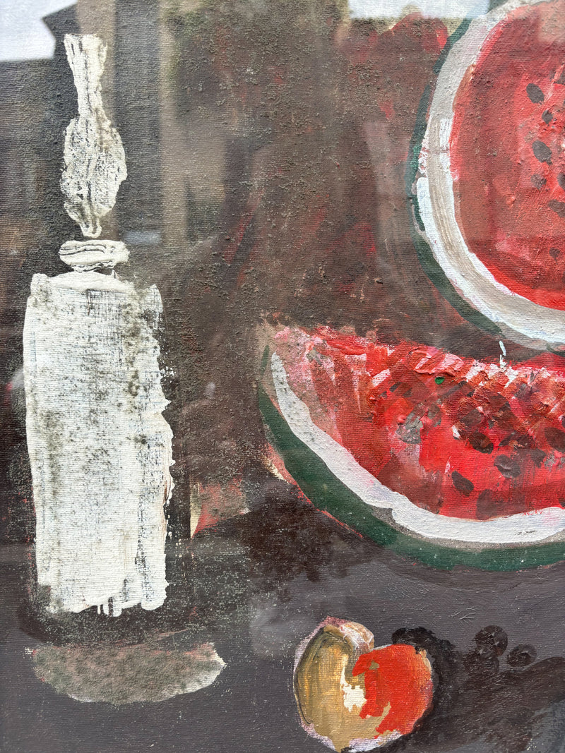 Oil Painting on Canvas of Still Life with Watermelon by Gastone Breddo, 1970s