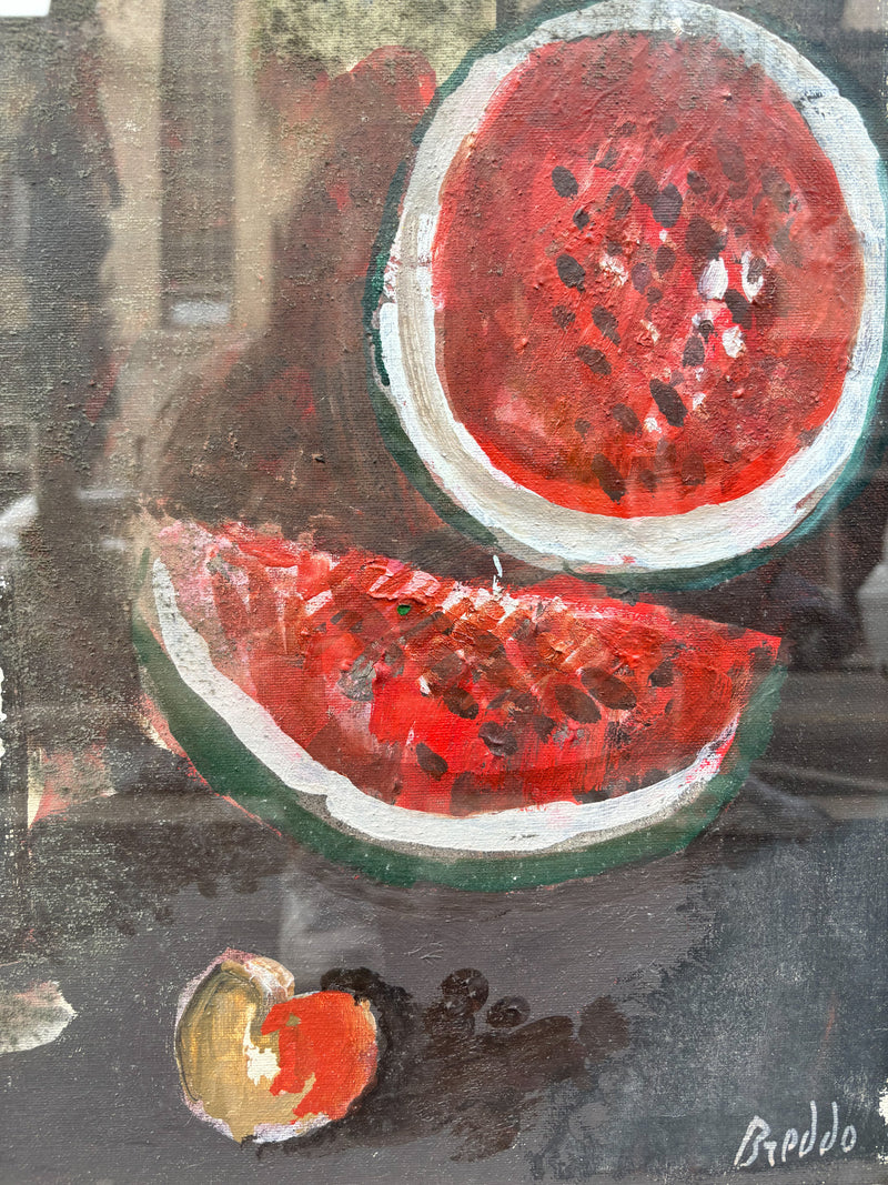 Oil Painting on Canvas of Still Life with Watermelon by Gastone Breddo, 1970s