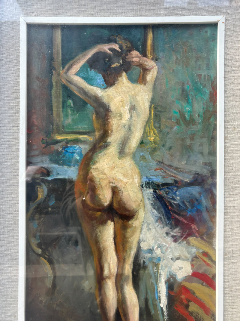 Dipinto Olio su Tela di Nudo Femminile di V. Hobson XX Secolo