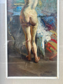 Oil Painting on Canvas of Female Nude by V. Hobson 20th Century