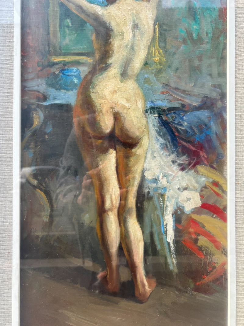 Dipinto Olio su Tela di Nudo Femminile di V. Hobson XX Secolo