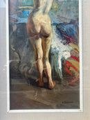 Oil Painting on Canvas of Female Nude by V. Hobson 20th Century