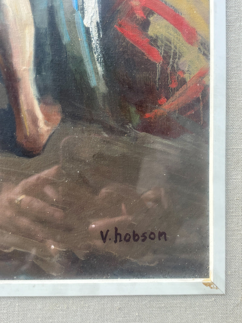 Dipinto Olio su Tela di Nudo Femminile di V. Hobson XX Secolo