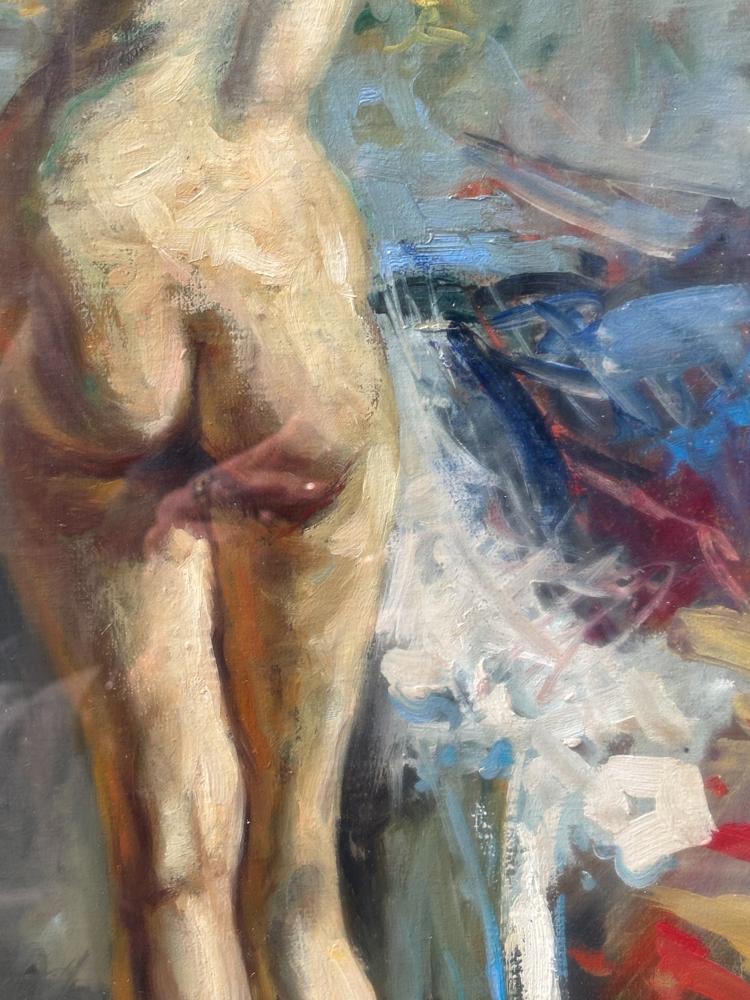 Oil Painting on Canvas of Female Nude by V. Hobson 20th Century