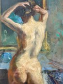 Oil Painting on Canvas of Female Nude by V. Hobson 20th Century
