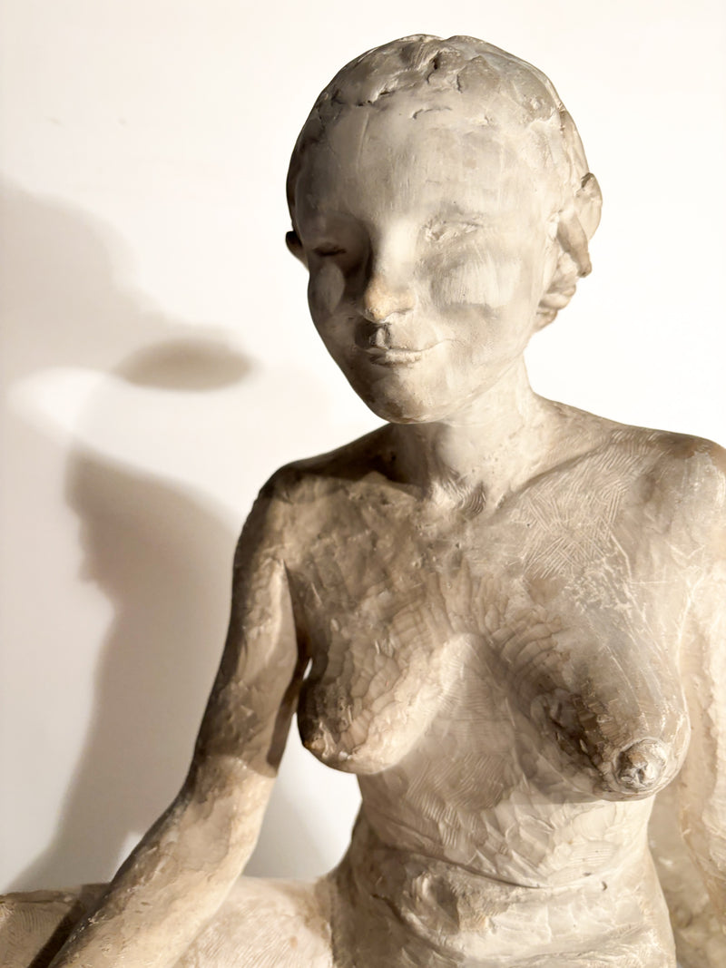 Art Nouveau Plaster Sculpture of a Female Nude on a Whale from the Early Twentieth Century