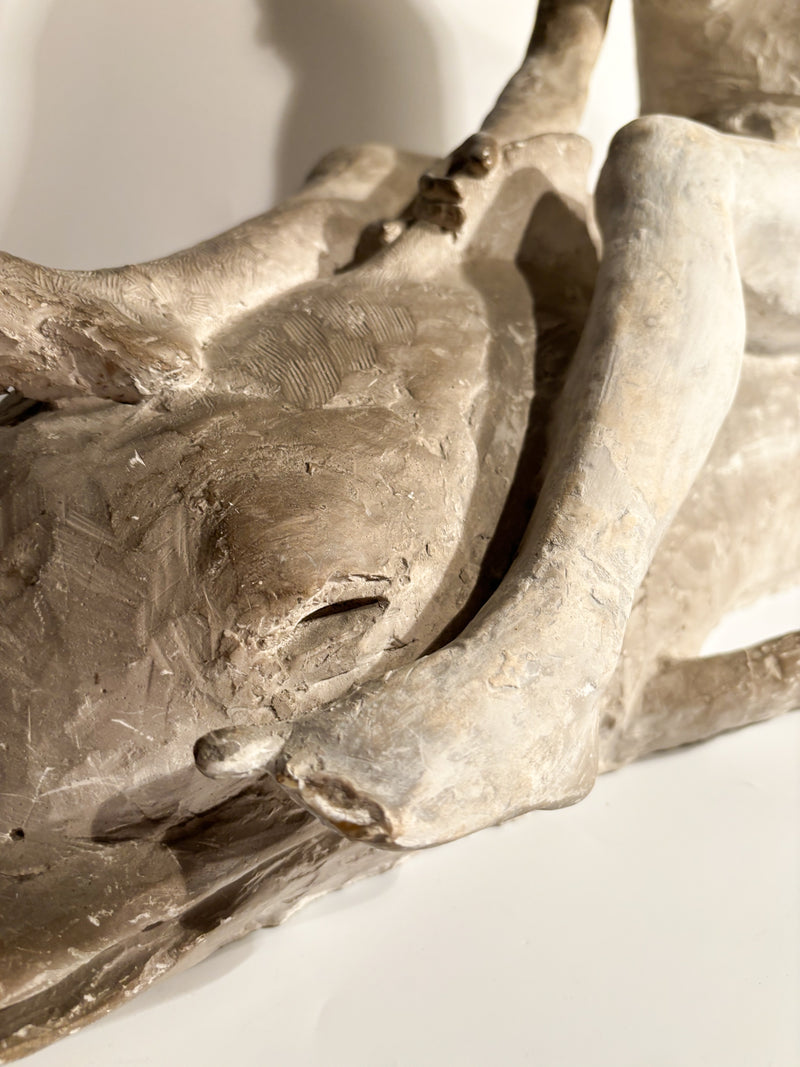 Art Nouveau Plaster Sculpture of a Female Nude on a Whale from the Early Twentieth Century