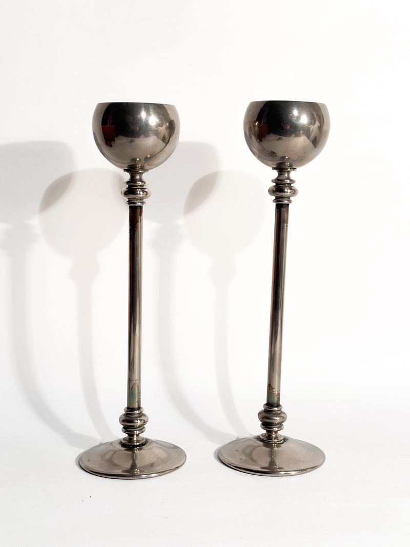 Coppia di Candelieri in Metallo Argentato Anni 60