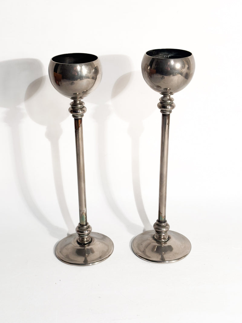 Coppia di Candelieri in Metallo Argentato Anni 60