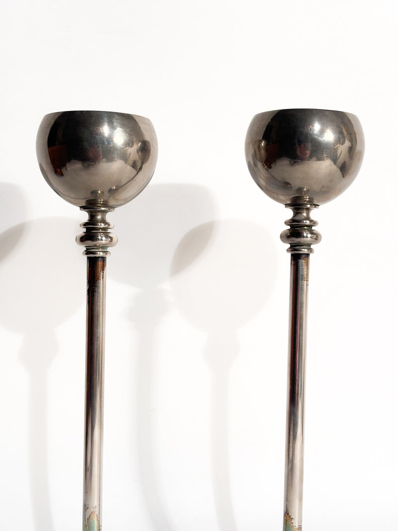 Coppia di Candelieri in Metallo Argentato Anni 60