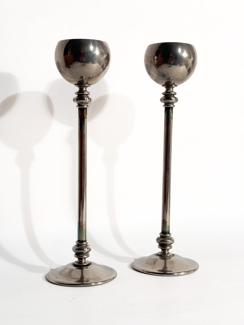 Coppia di Candelieri in Metallo Argentato Anni 60