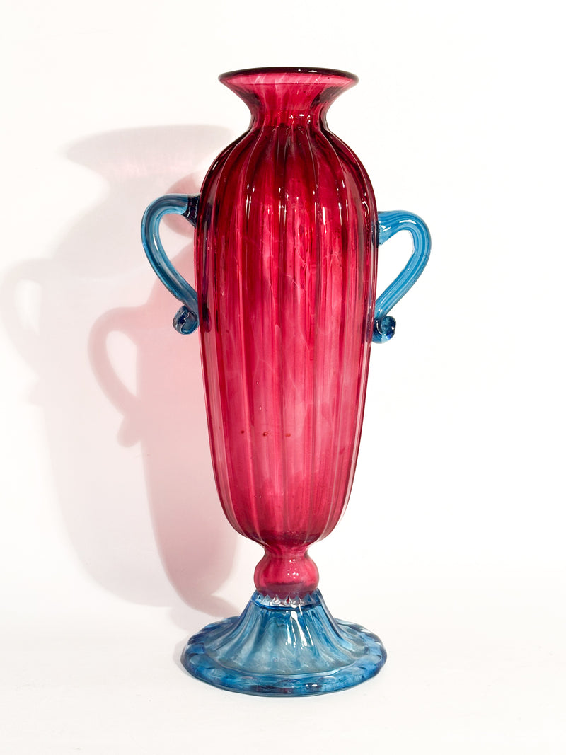 Vaso in Vetro di Murano Soffiato Rosa e Azzurro Anni 60