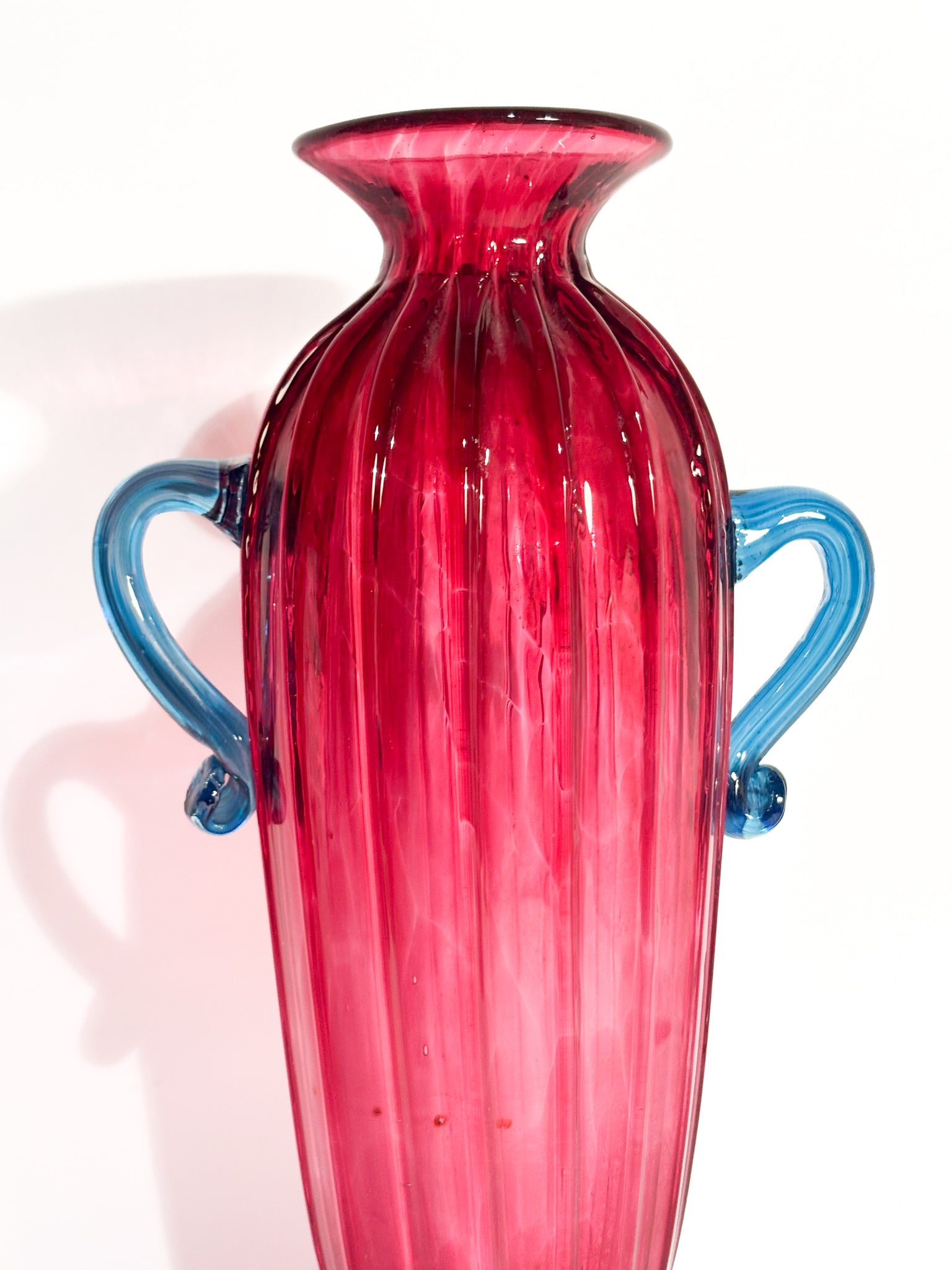 Vaso in Vetro di Murano Soffiato Rosa e Azzurro Anni 60