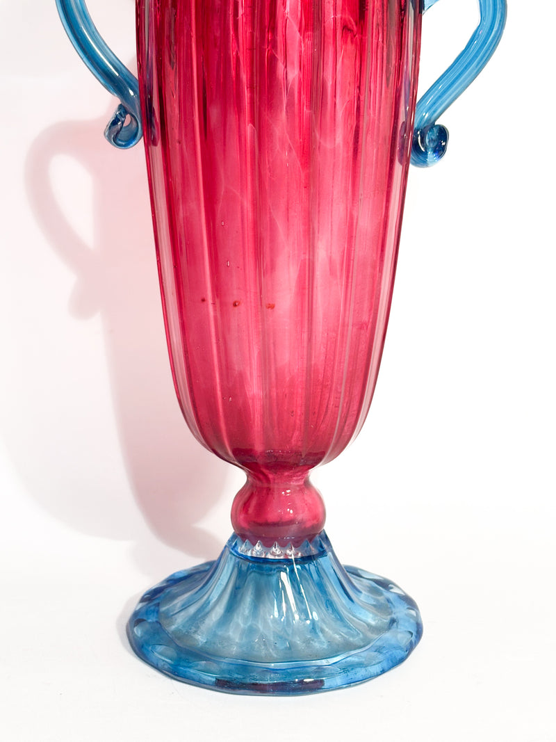Vaso in Vetro di Murano Soffiato Rosa e Azzurro Anni 60