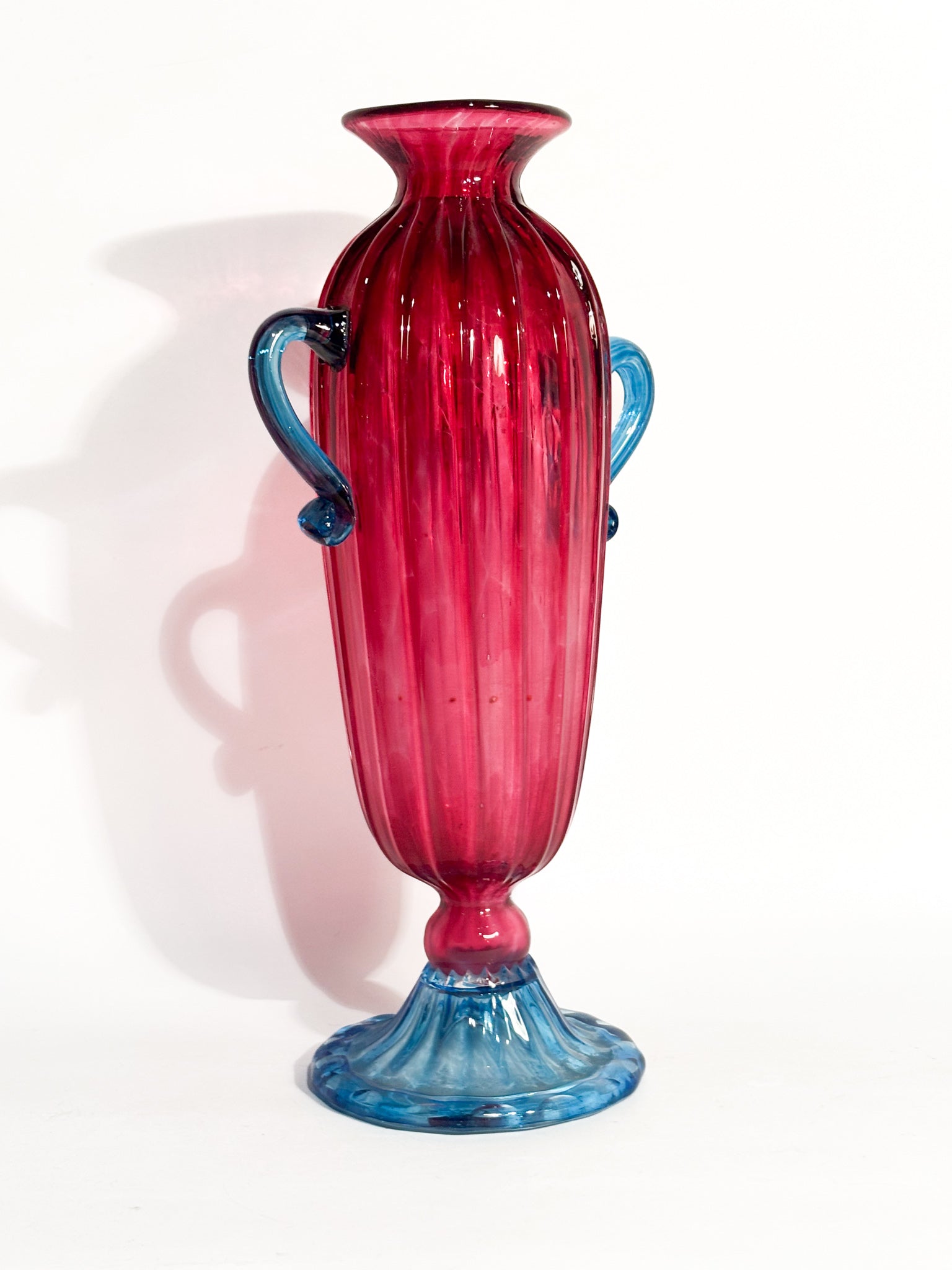 Vaso in Vetro di Murano Soffiato Rosa e Azzurro Anni 60