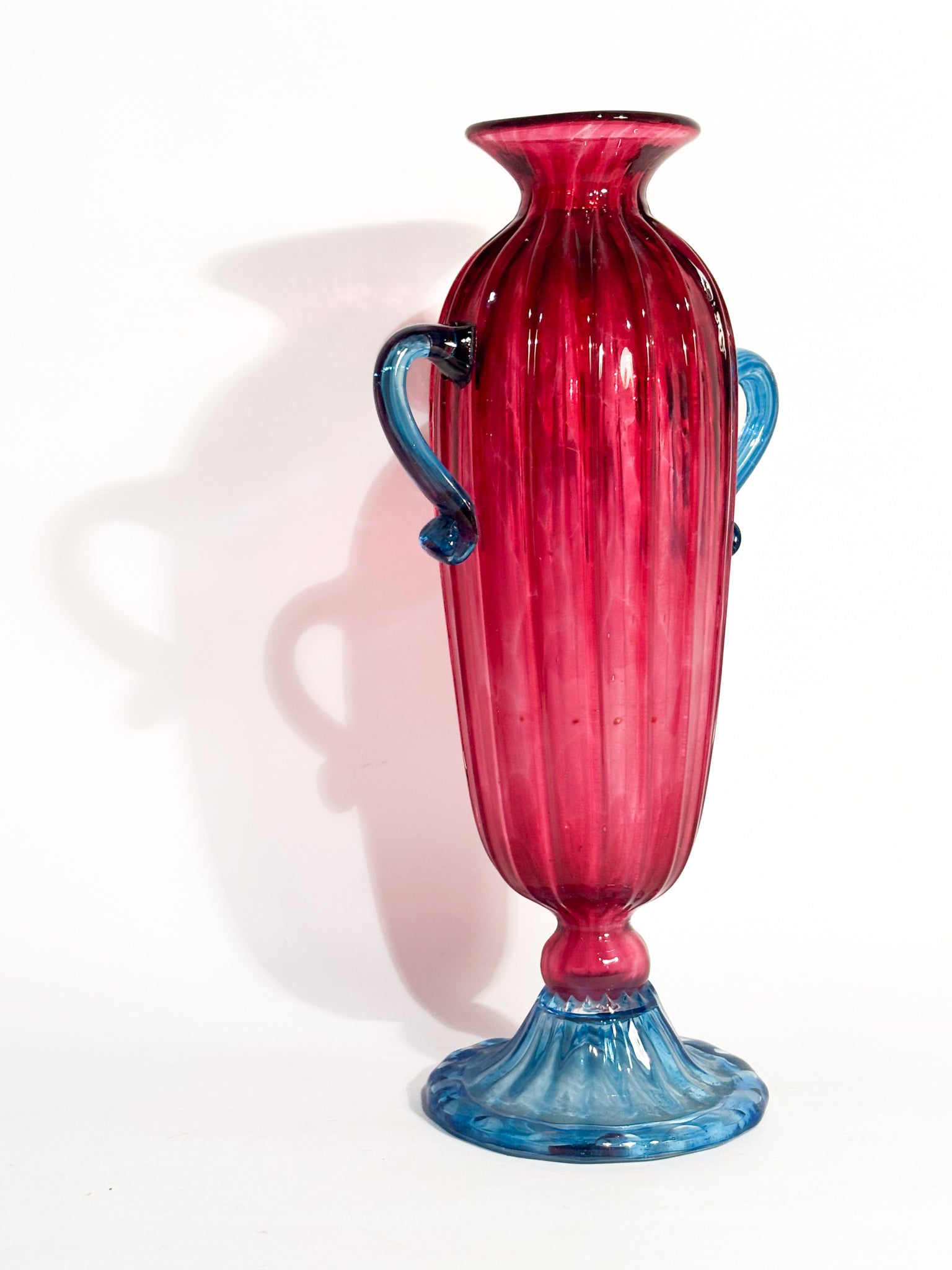 Vaso in Vetro di Murano Soffiato Rosa e Azzurro Anni 60