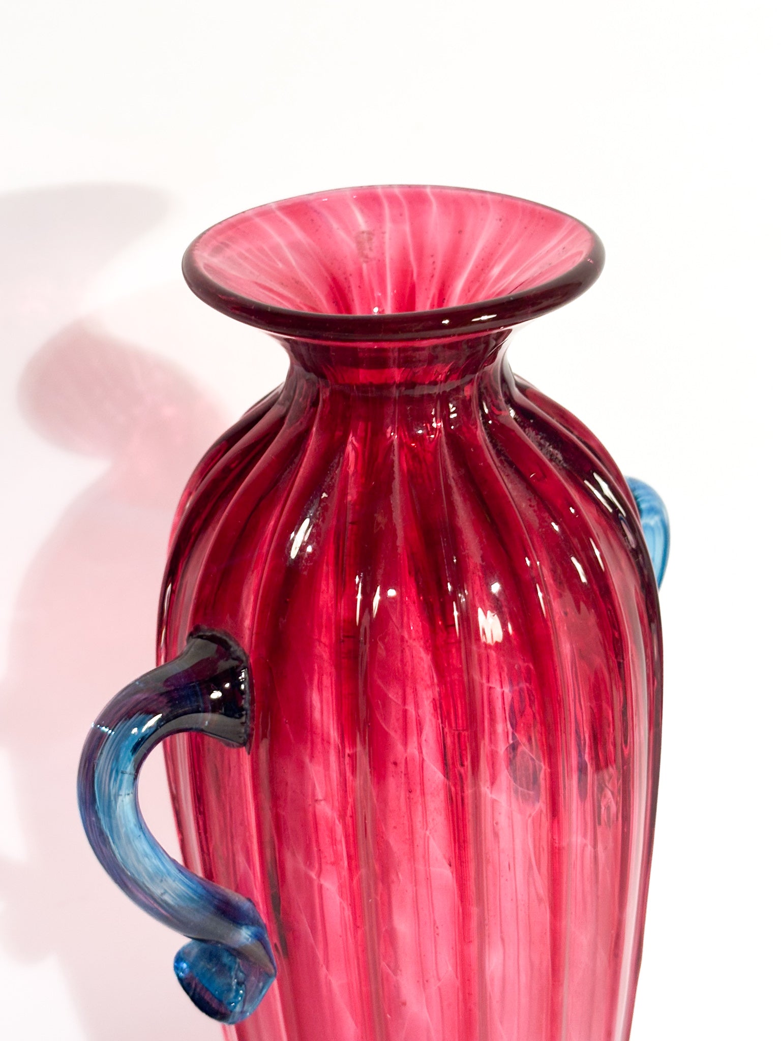 Vaso in Vetro di Murano Soffiato Rosa e Azzurro Anni 60