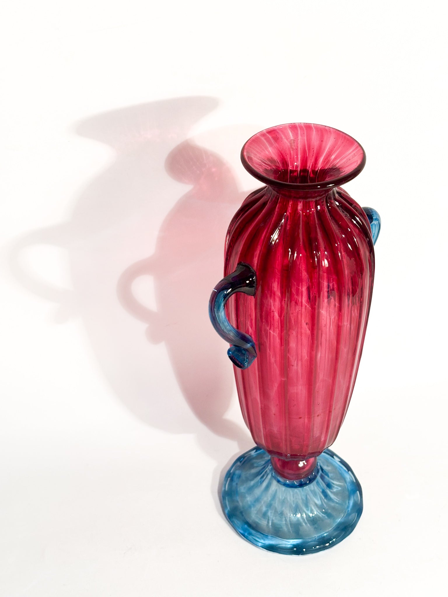 Vaso in Vetro di Murano Soffiato Rosa e Azzurro Anni 60