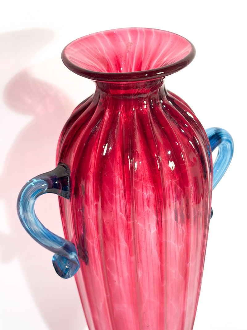Vaso in Vetro di Murano Soffiato Rosa e Azzurro Anni 60
