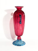 Vaso in Vetro di Murano Soffiato Rosa e Azzurro Anni 60