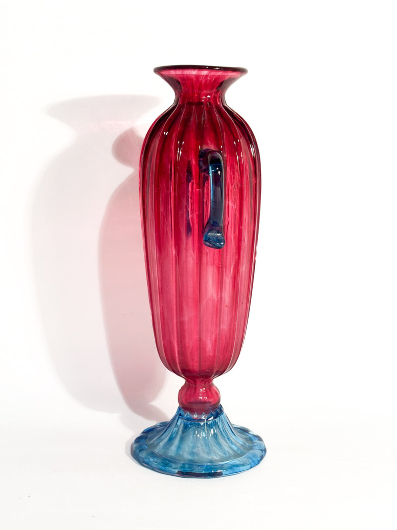 Vaso in Vetro di Murano Soffiato Rosa e Azzurro Anni 60