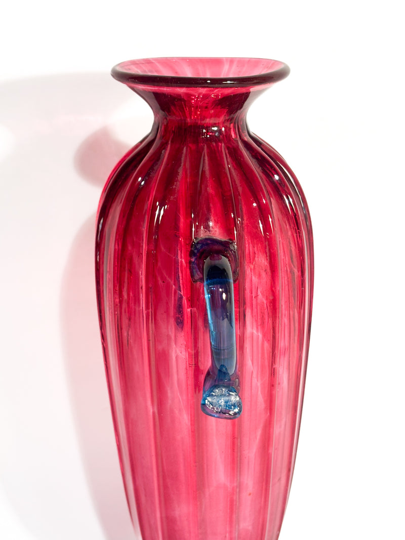 Vaso in Vetro di Murano Soffiato Rosa e Azzurro Anni 60