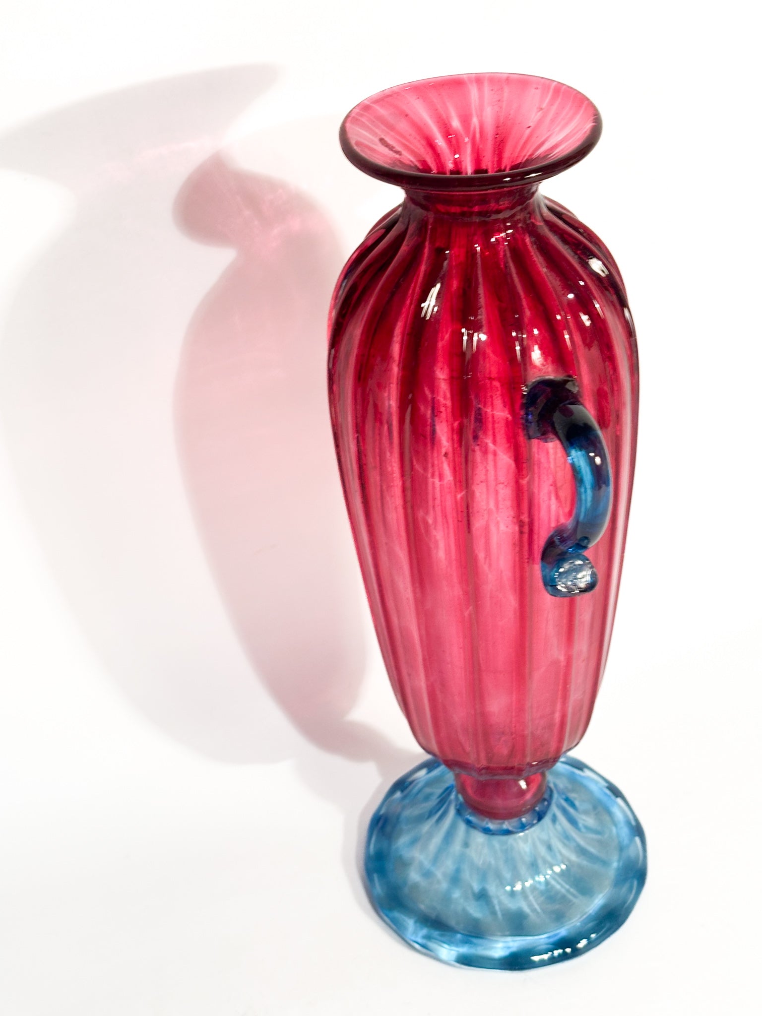 Vaso in Vetro di Murano Soffiato Rosa e Azzurro Anni 60