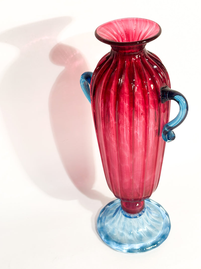 Vaso in Vetro di Murano Soffiato Rosa e Azzurro Anni 60