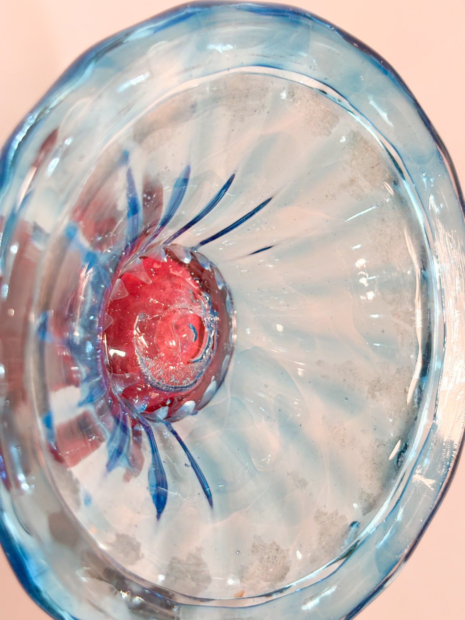 Vaso in Vetro di Murano Soffiato Rosa e Azzurro Anni 60