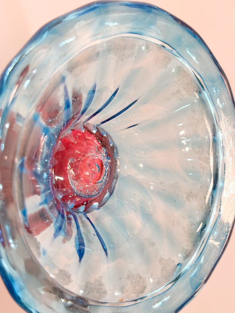 Vaso in Vetro di Murano Soffiato Rosa e Azzurro Anni 60