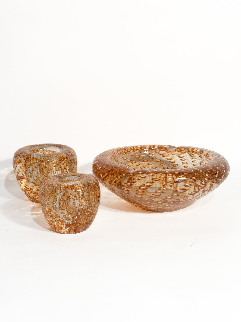 Posacenere e Portacandele in Vetro di Murano Dorato Anni 60