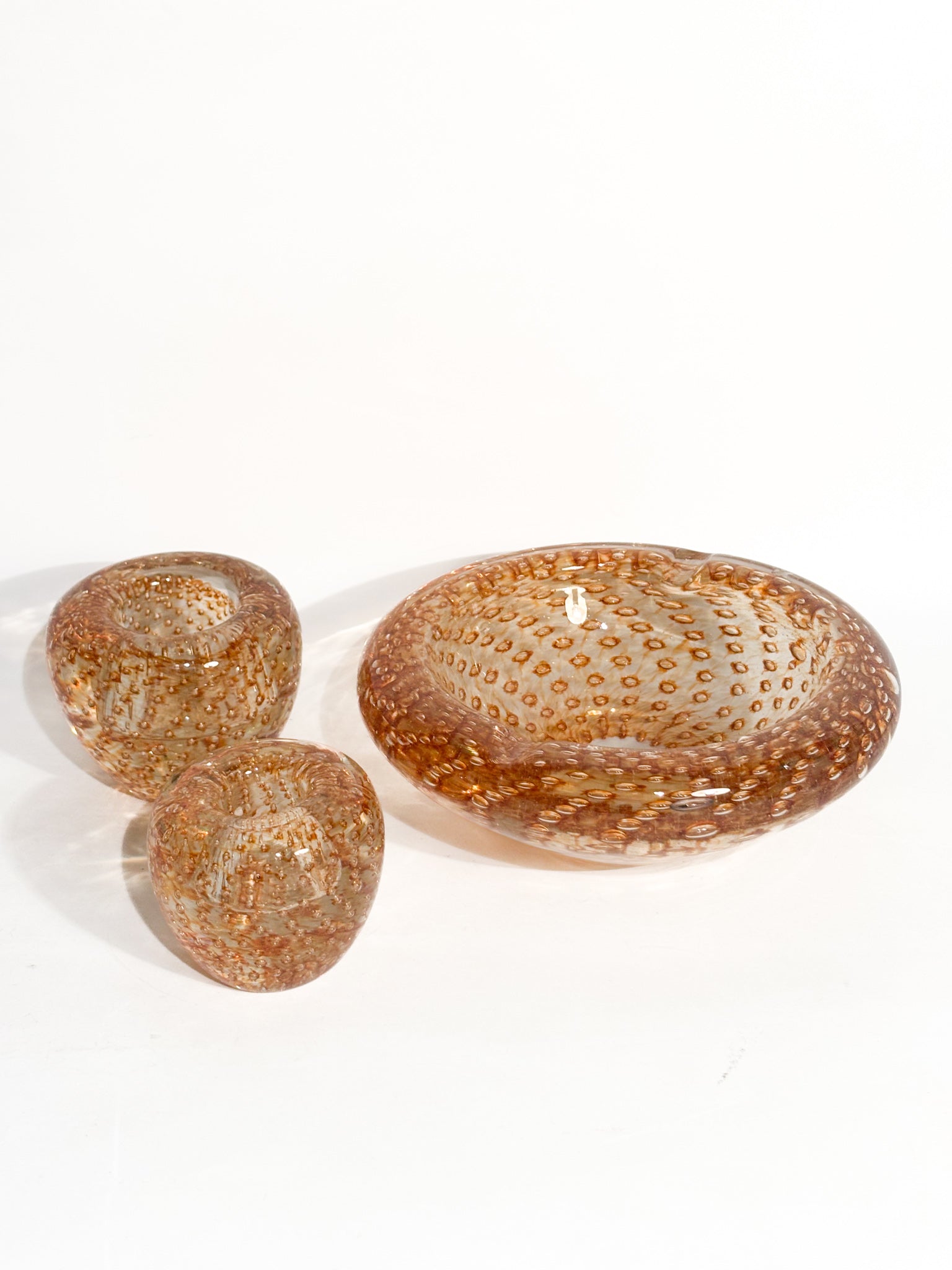 Posacenere e Portacandele in Vetro di Murano Dorato Anni 60