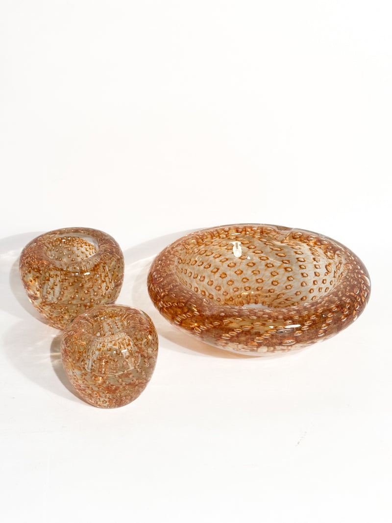 Posacenere e Portacandele in Vetro di Murano Dorato Anni 60