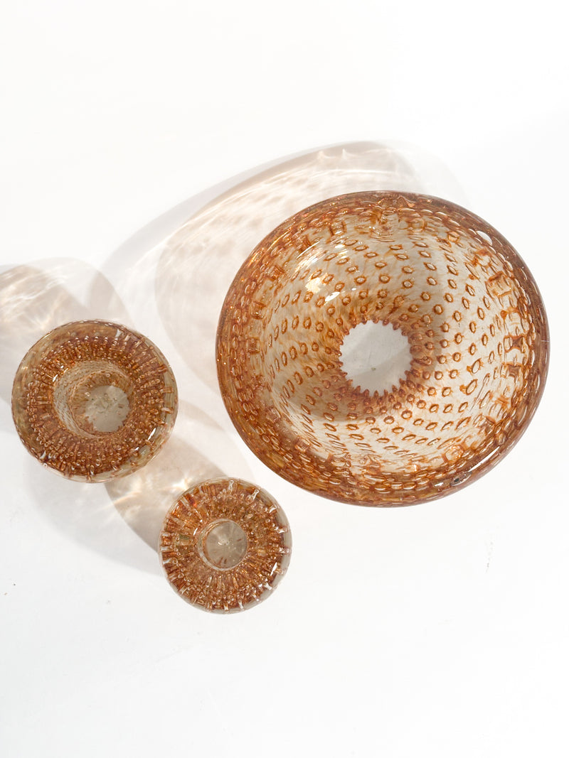 Posacenere e Portacandele in Vetro di Murano Dorato Anni 60