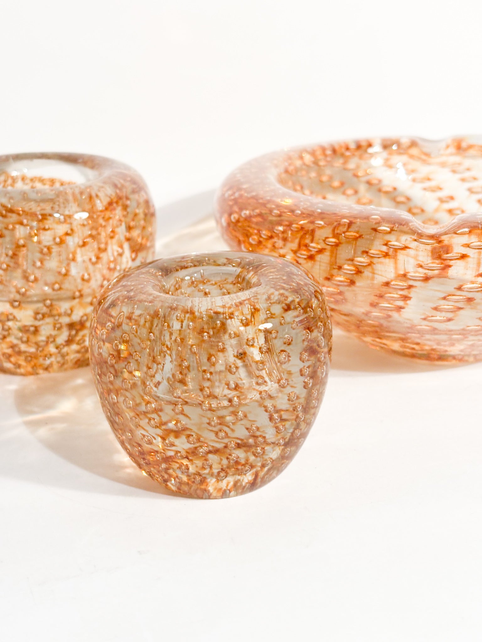 Posacenere e Portacandele in Vetro di Murano Dorato Anni 60