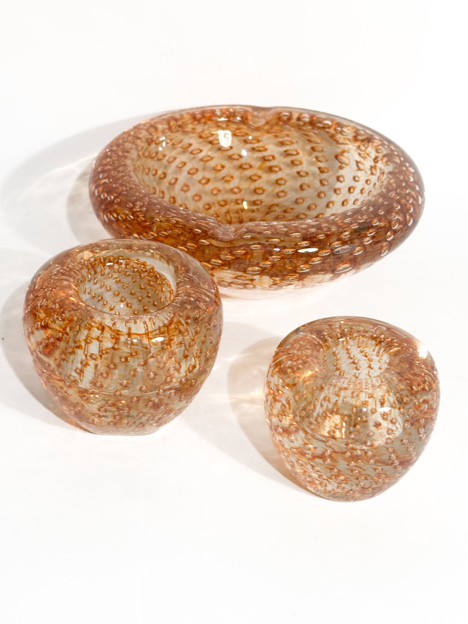 Posacenere e Portacandele in Vetro di Murano Dorato Anni 60