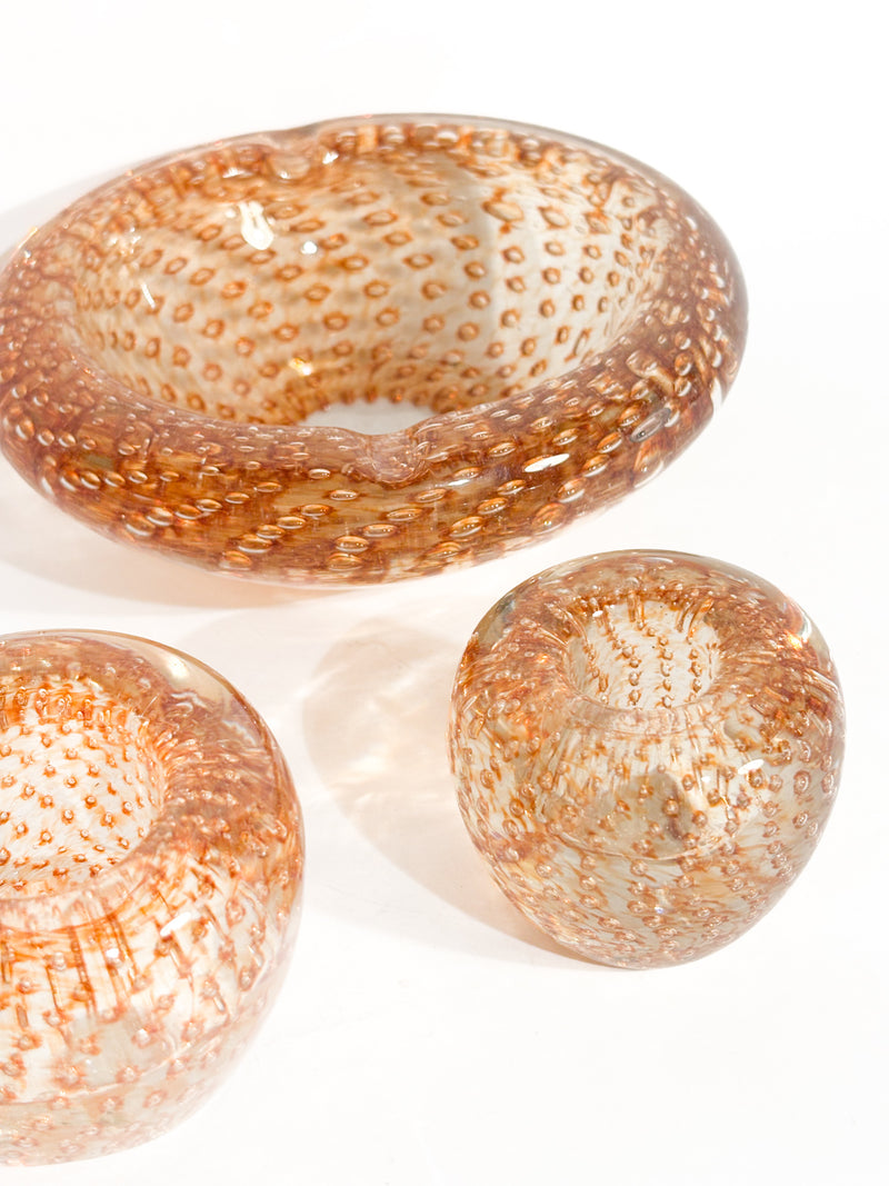 Posacenere e Portacandele in Vetro di Murano Dorato Anni 60