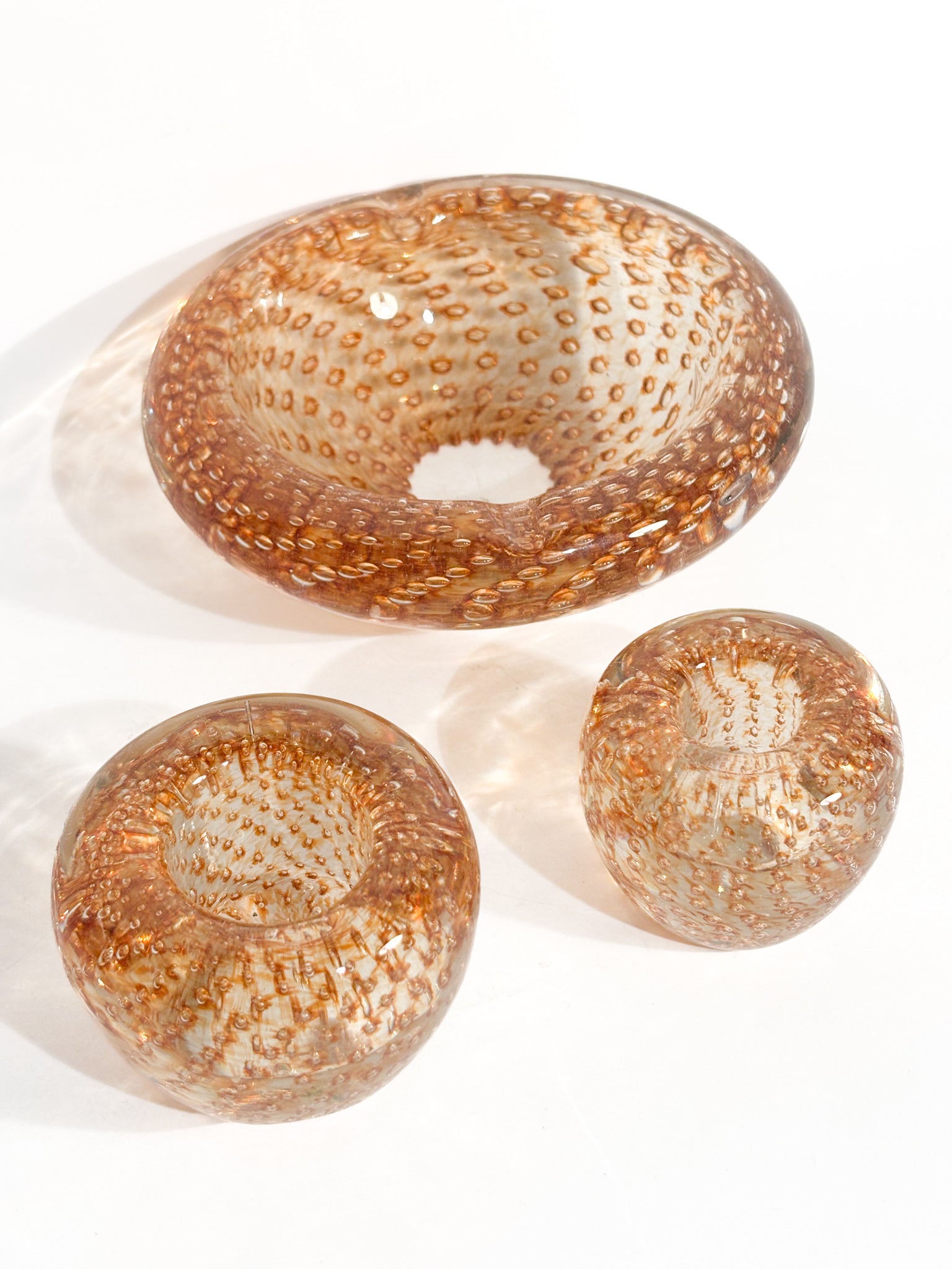 Posacenere e Portacandele in Vetro di Murano Dorato Anni 60