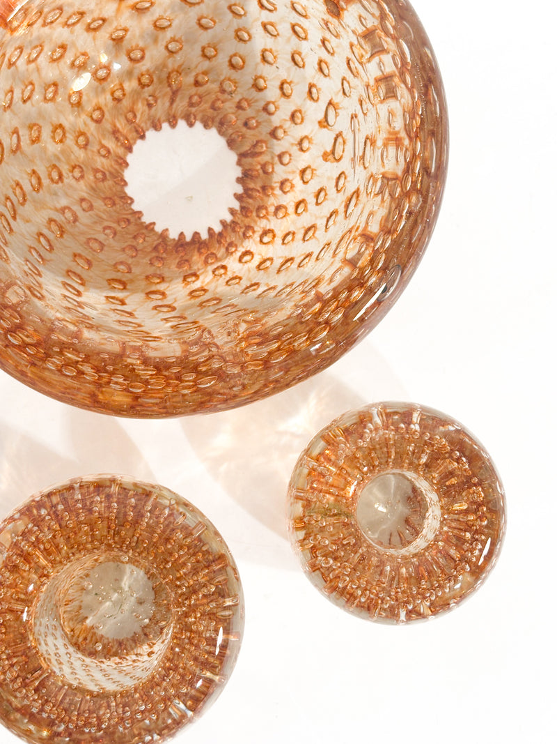 Posacenere e Portacandele in Vetro di Murano Dorato Anni 60