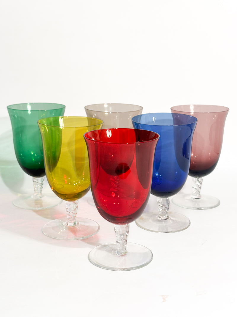Set da Sei Bicchieri in Vetro di Murano Multicolore Anni 80