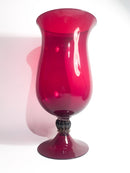 Vaso a Coppa in Vetro di Murano Bordeaux Soffiato a Mano Anni 80