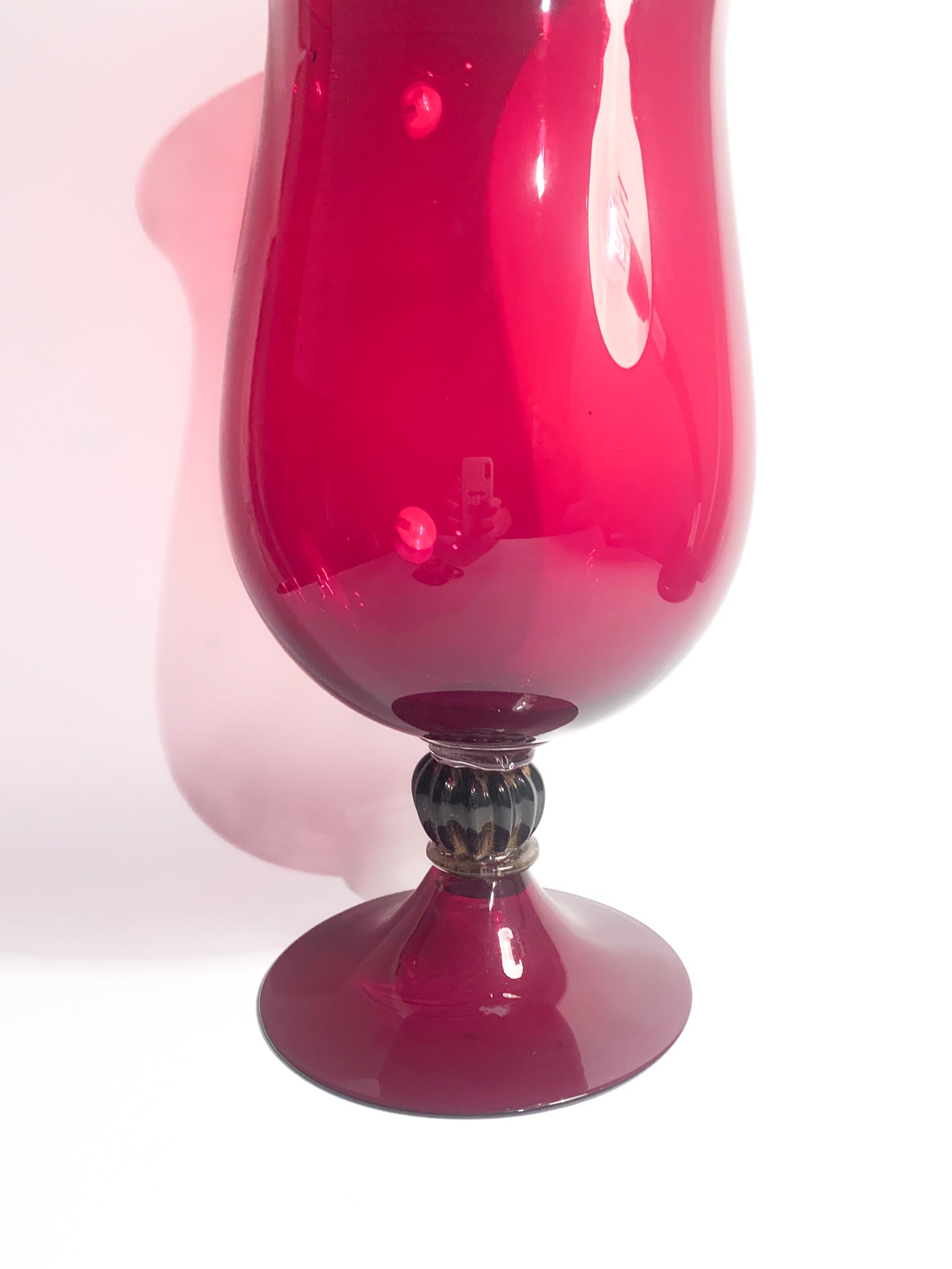 Hand-blown Bordeaux Murano Glass Cup Vase from the 1980s